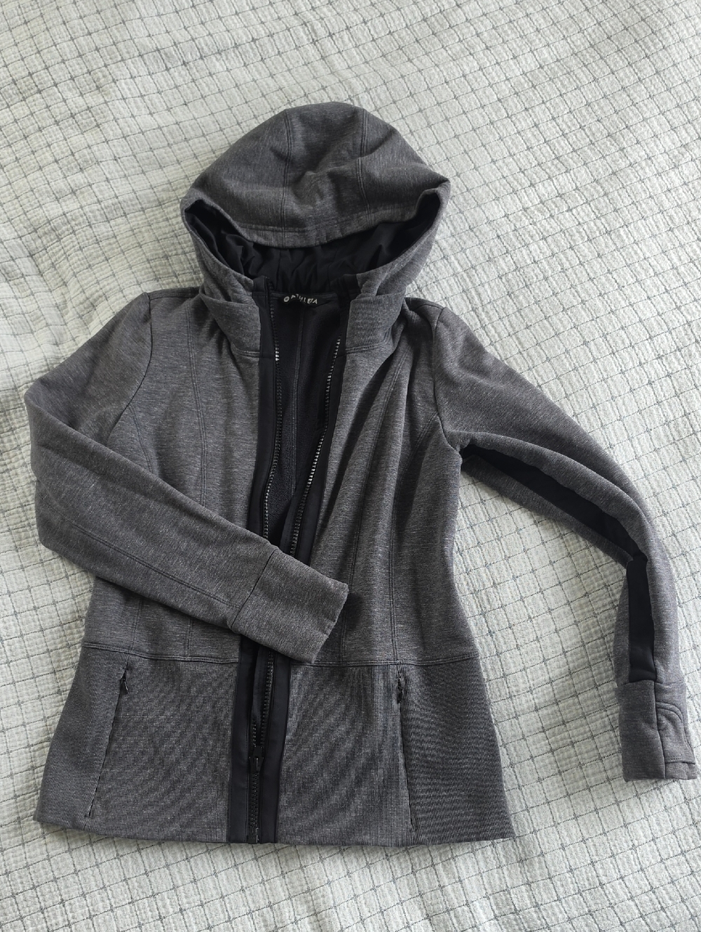 Athleta Gray Black Full-Zip Hooded Fleece-Linee Jacket Sweatshirt M